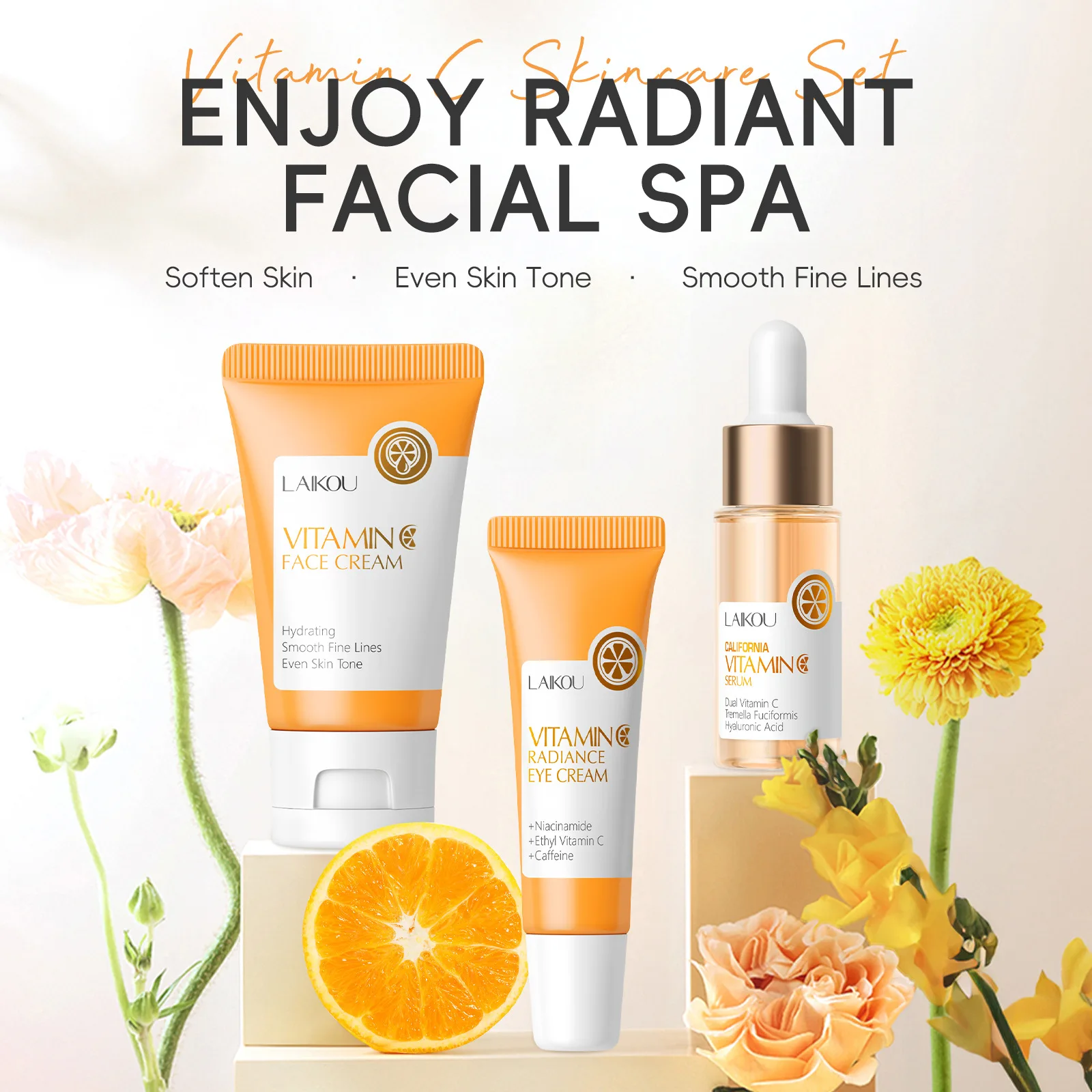 

LAIKOU Cherry Blossom Vitamin C Skincare Set, 3Pcs Face Care Kit Cleanser Toner Face Cream, Moisturizing Brightening Box