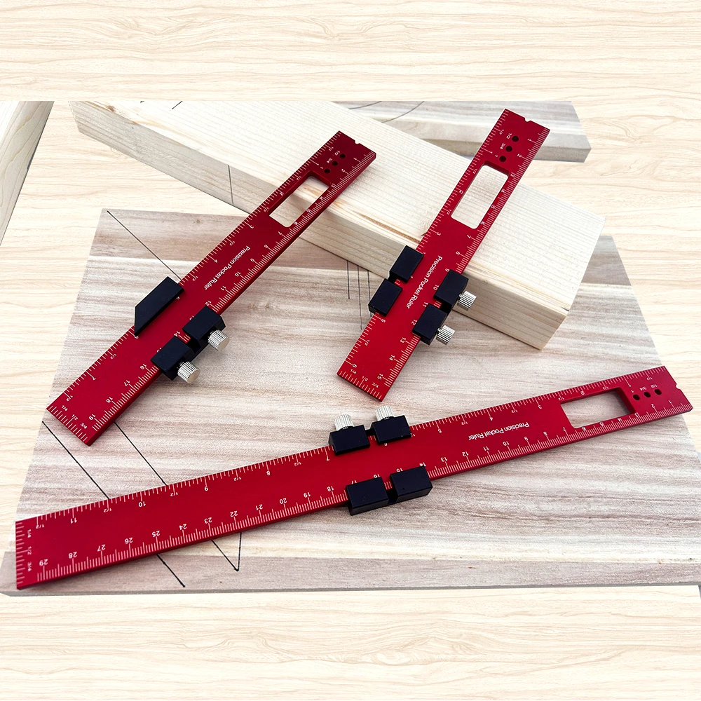 Woodworking ToolsRuler Precision Pocket Ruler Slide Ruler Inch/Metric T-Track Metal Slide Stops Aluminum Precision Rulerler