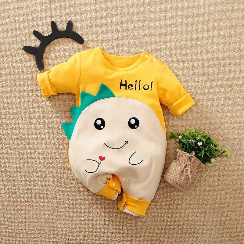 Spring And Autumn Boys And Girls Cute Cartoon Dinosaur 3d Printing Cotton Comfortable Long Sleeve Baby Bodysuit