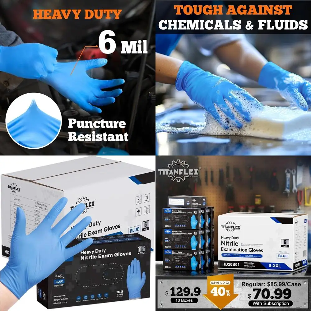

Heavy-Duty Blue 6-mil Nitrile Gloves, Mechanic Use, Latex-Free, Powder-Free