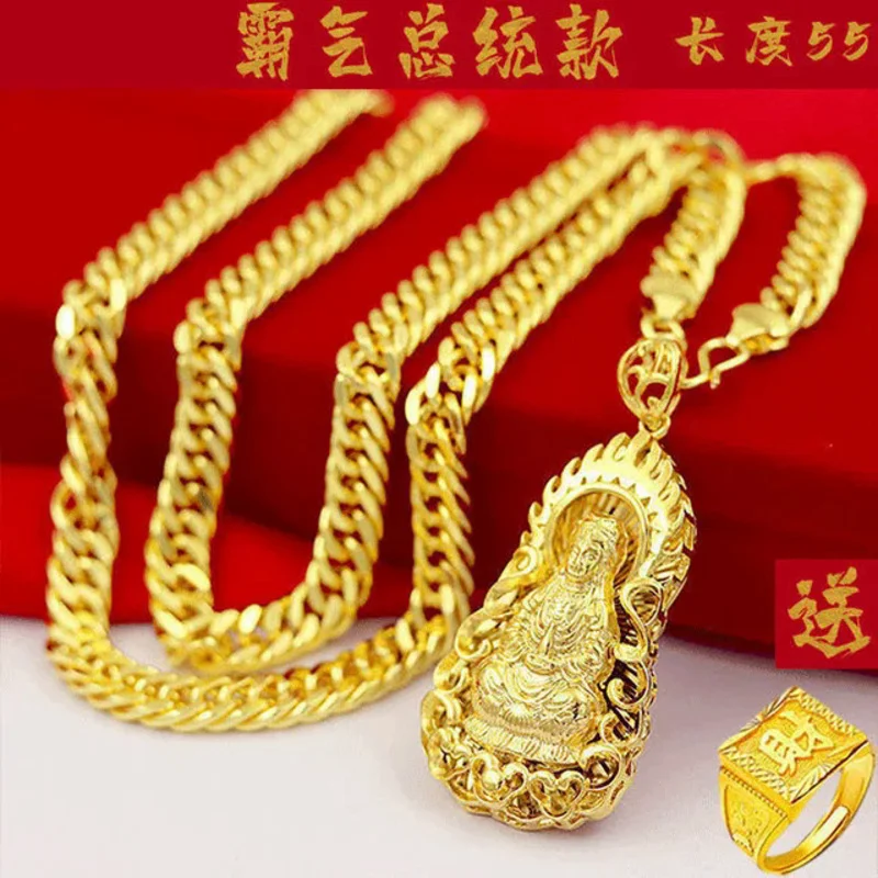 Gift Plated 100% Real Gold 24k 999 Watch 999 Necklace Men\'s Aggressive 999 Large 999 Chain Thick New Style Pure 18K Gold Jewelry