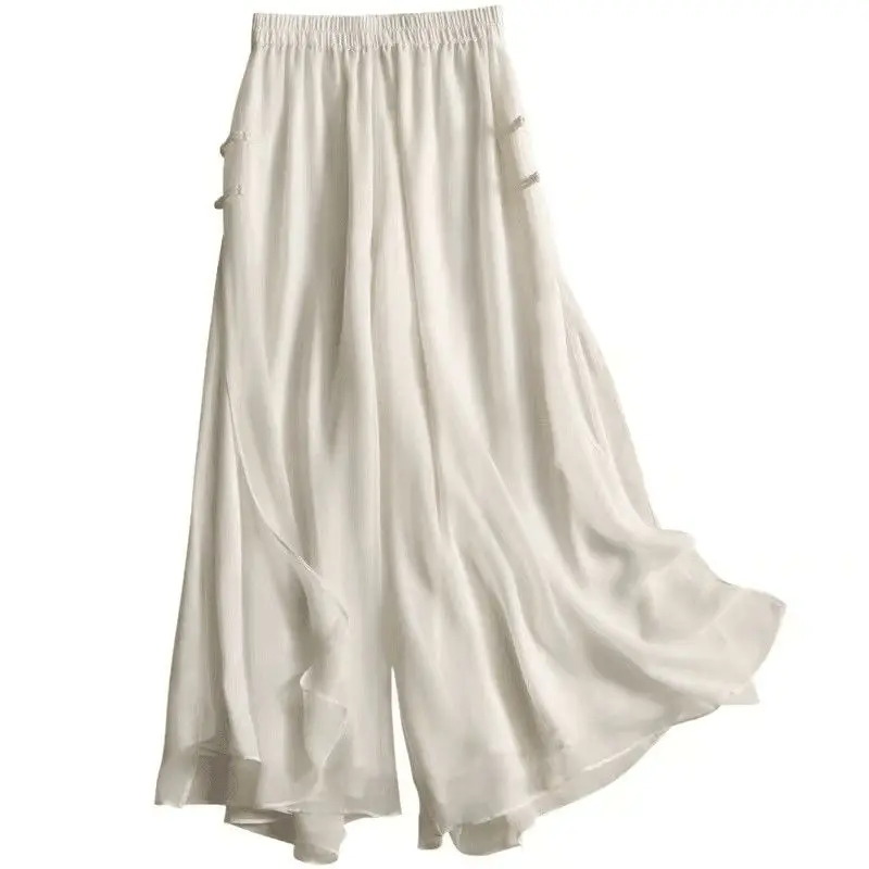New Chinese Style Wide Leg Pants Women's Summer 2026 New Draped Nine Points Silk Wide Leg Trousers Elegant Casual Pants Q320