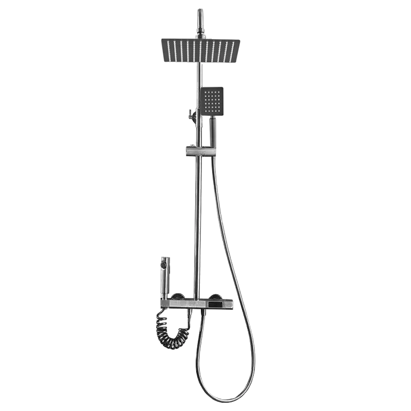 HOHome-Ensemble de douche à affichage numérique intelligent, bouton froid et chaud, buse d\'appoint de douche, style piano, gris et noir