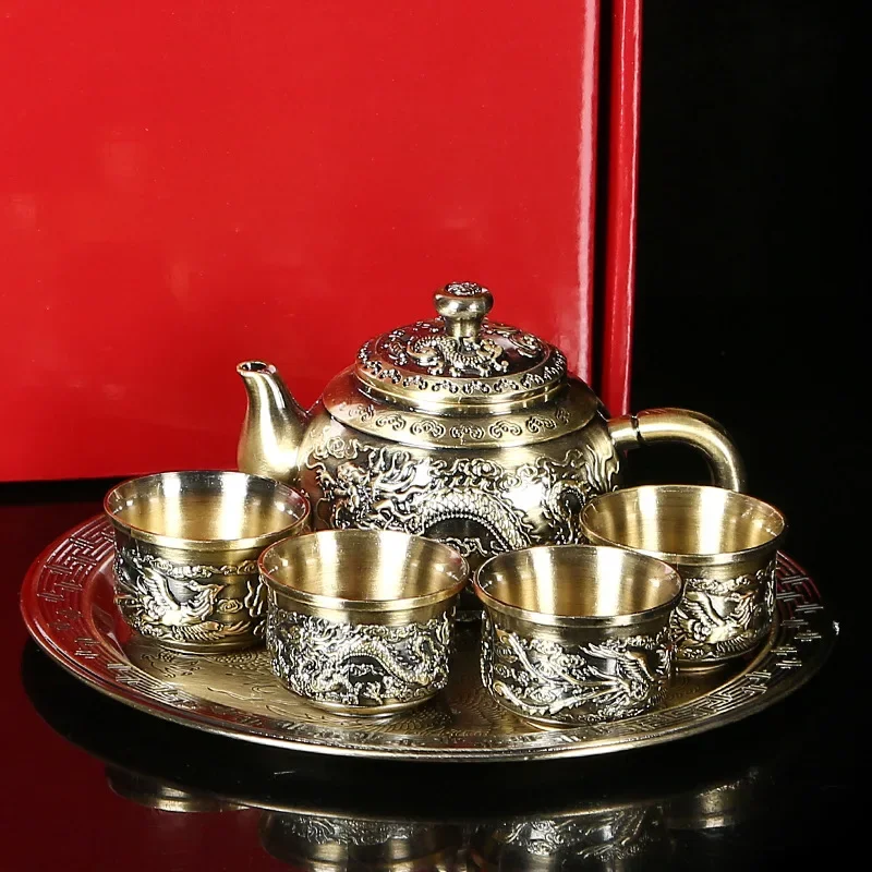 

Chinese Dragon and Phoenix Tea Set, Home Vintage High-end Kung Fu Teapot, Tea Cup, Tea Plate, Gift and Decoration Set