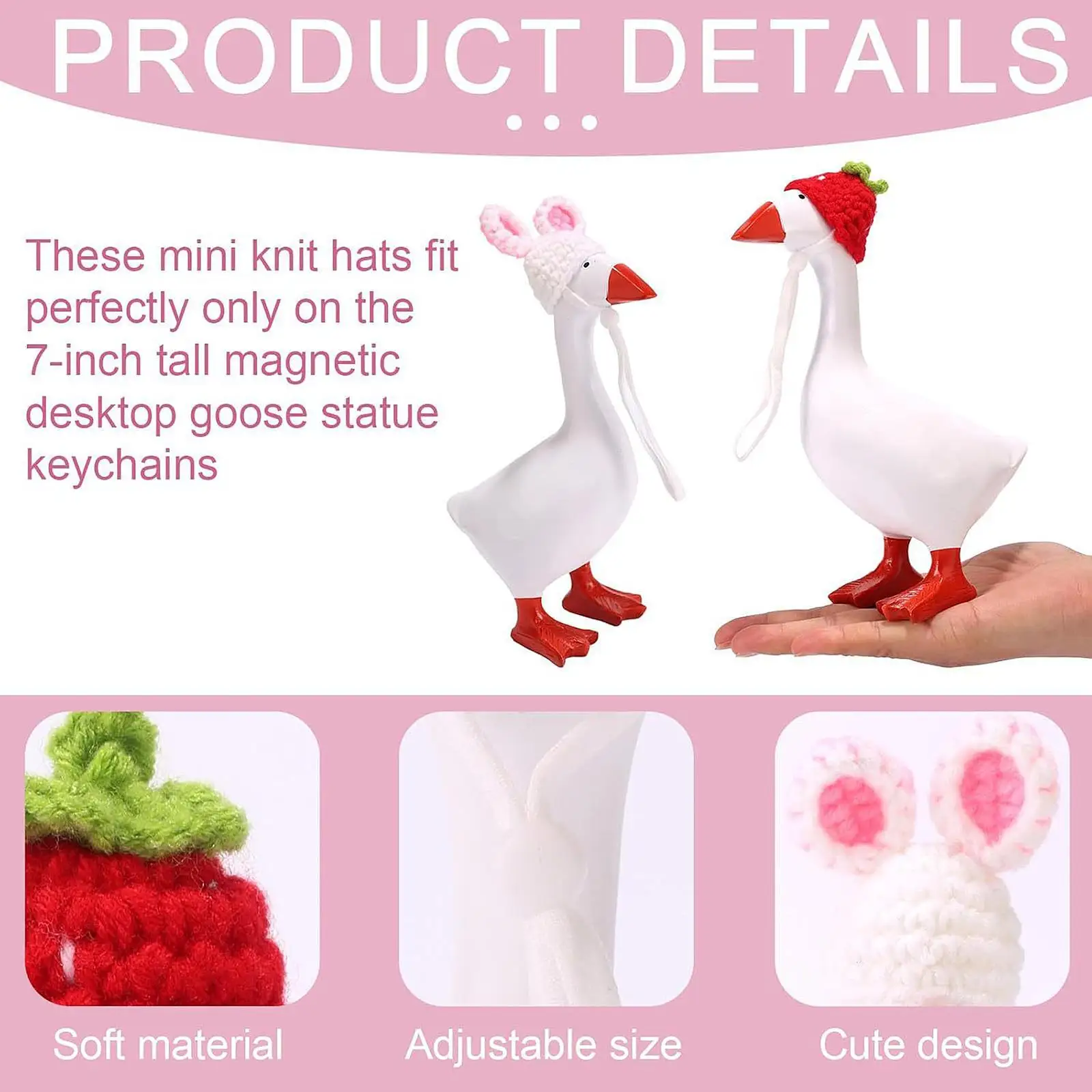 6 قطعة قبعات الحياكة الصغيرة قبعة ملحق شرفة صغيرة حزام قابل للتعديل اكسسوارات الموسمية ديكور مكتب أوزة وتتسابق أوزة زي