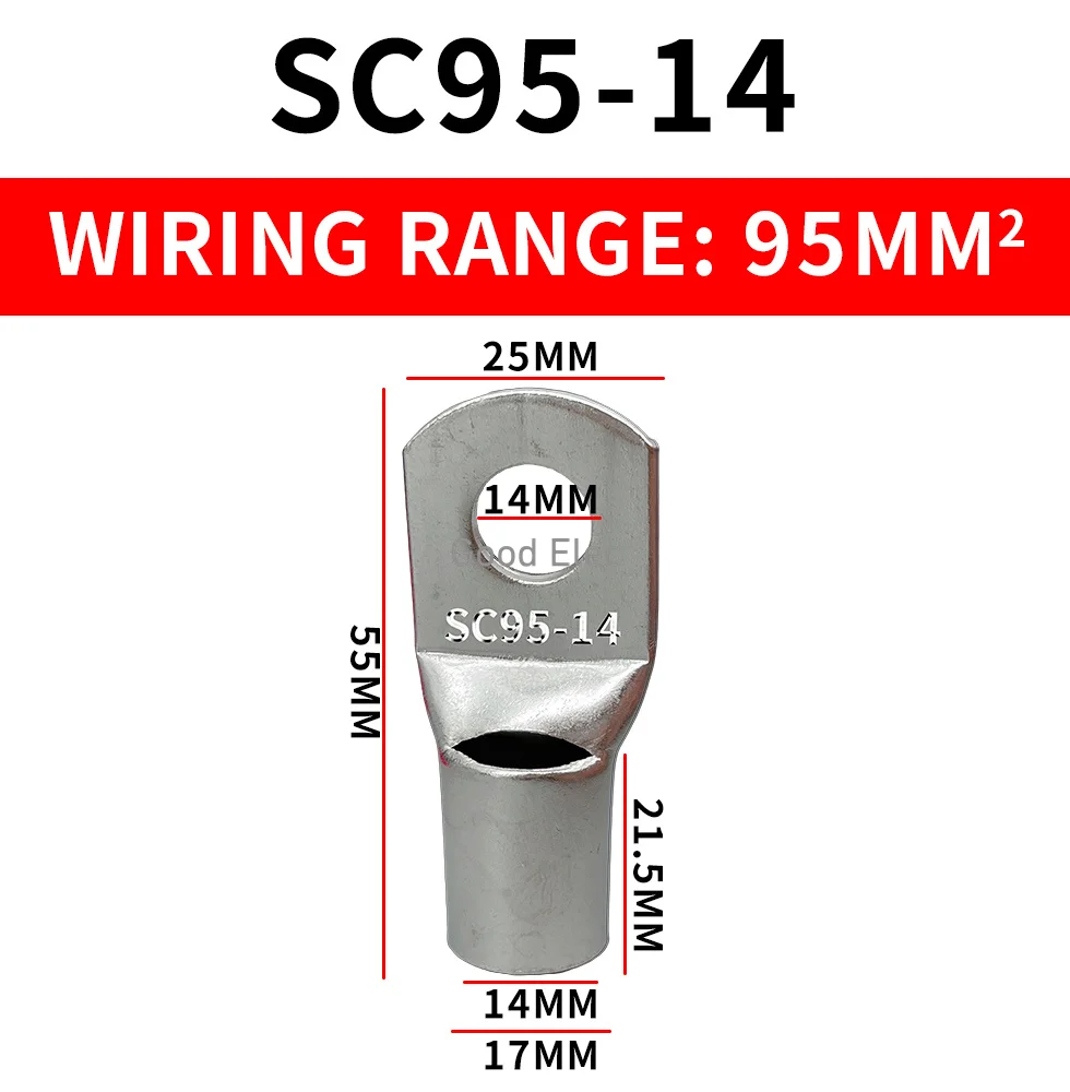 1PCS, SC95-8 SC95-10 SC95-12 SC95-14 SC95-16 bolt hole tinned copper cable connector 95MM ² battery terminals