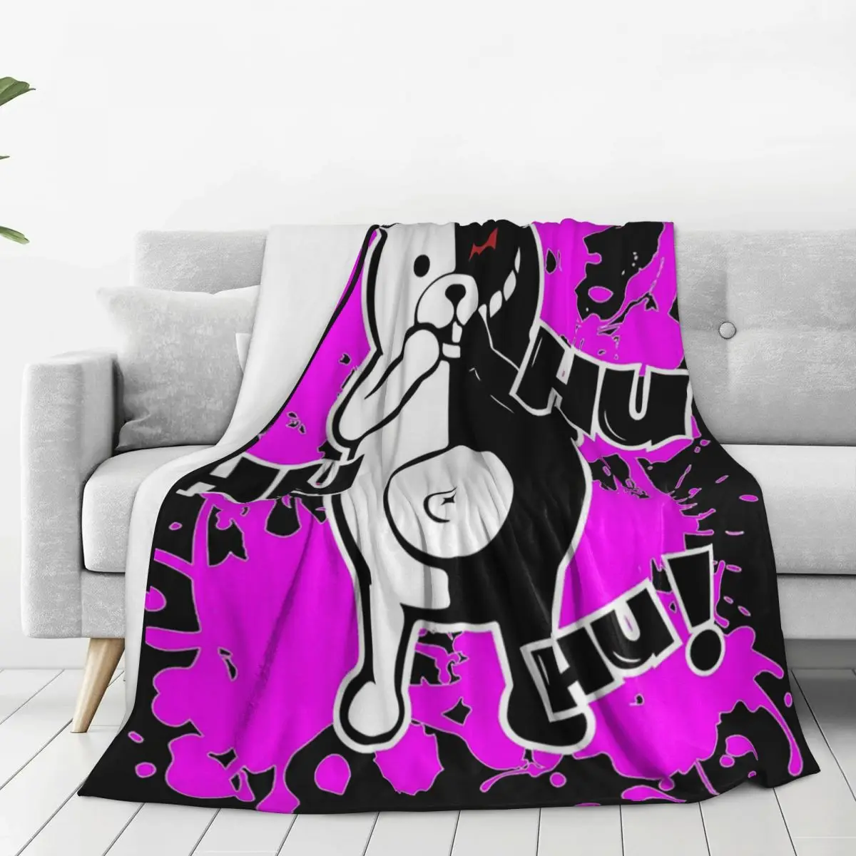 Monokuma Danganronpa - Puhuhuhu Blankets Flannel Lightweight Sofa Throw Blankets For Couch Bedding Travel Throws Bedspread Quilt