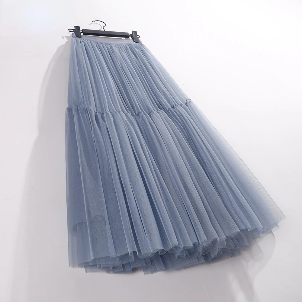 

Pleated Skirt Women High Waist Big Swing Vintage Tulle Skirt Korean Black Green Mesh Long Skirt Clothing Streetwear Women Skirt