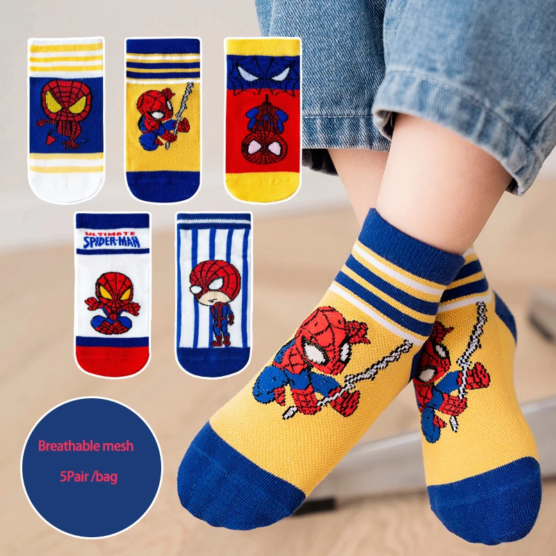 5Pair New Children Spider Man Baby Cute Cartoon Soft Short Socks for Kids Mickey Fashion Boat Socks for Boys Girls 1-12Y