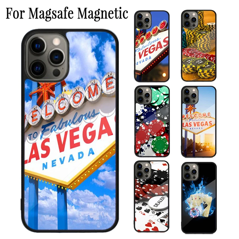 LAS VEGAS NEVADA CASINO POKER CARDS Magnetic Phone Case For iPhone 16 15 14 Plus 13 12 11 Pro Max Magsafe Wireless Cover