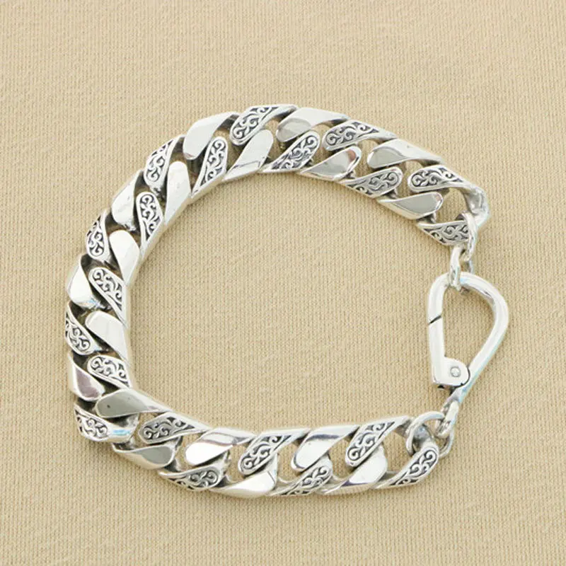 

S925 Sterling Silver Ping An Pattern Personalized Men's Bracelet Vine Grass Pattern Back Pattern Creative Bracelet New Fashion a