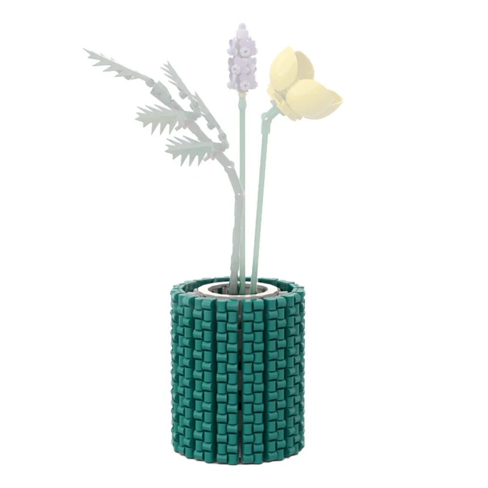 MOC Creativity Art Vase Round Green Flower Vase Model Building Blocks Classic Black and White Plaid Vase Bricks Toy Girls Gift