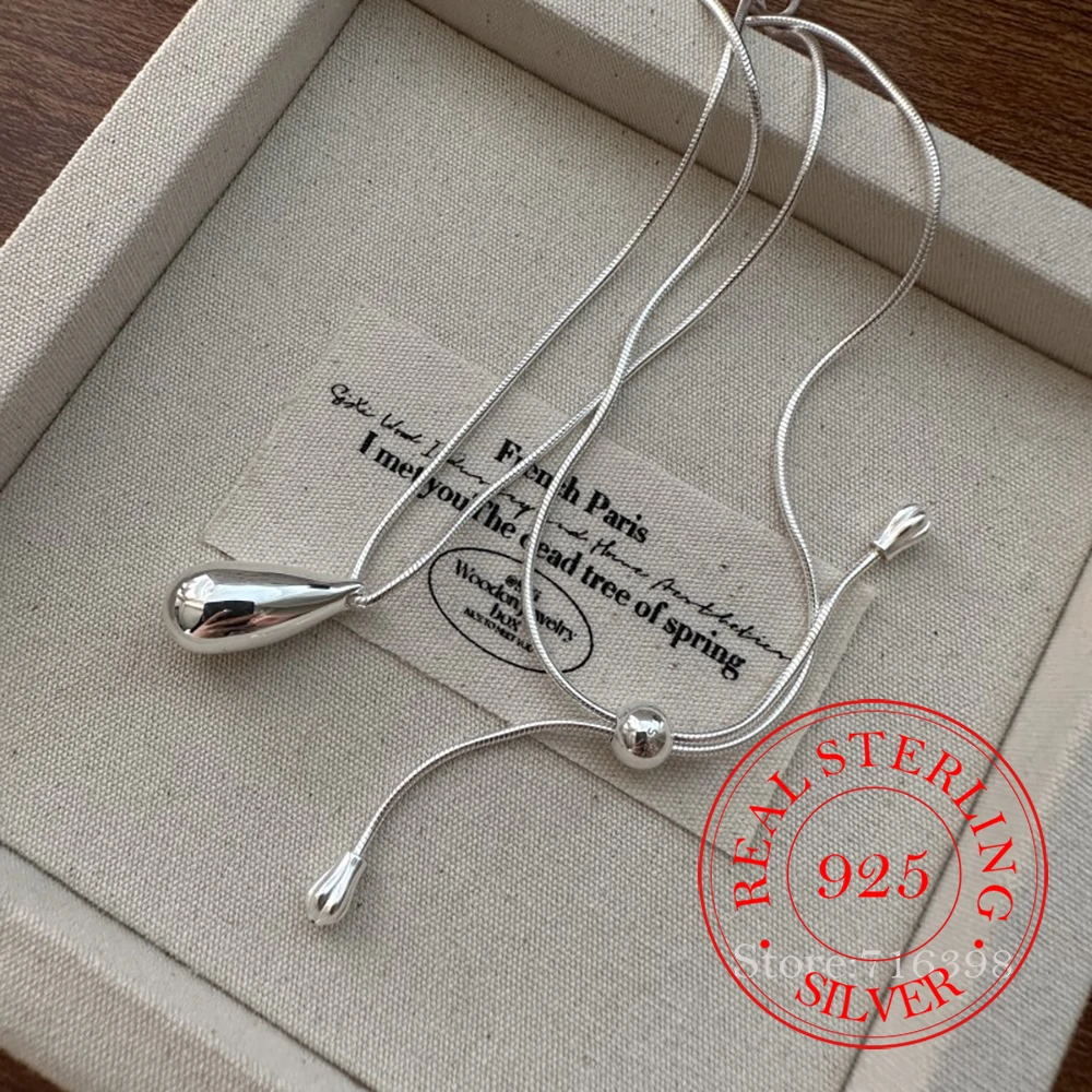 925 Sterling Silver Jewelry Luxury Waterdrop Pulling Pendant Necklaces for Women Wedding Party Jewelry for Girls Friends Gift