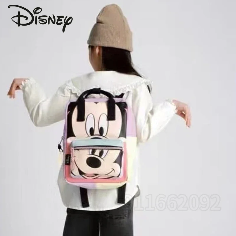 Disney Mickey New Backpack Luxury Brand Fashion Children Backpack PU Leather High Quality Color Blocking Children\'s School Bag