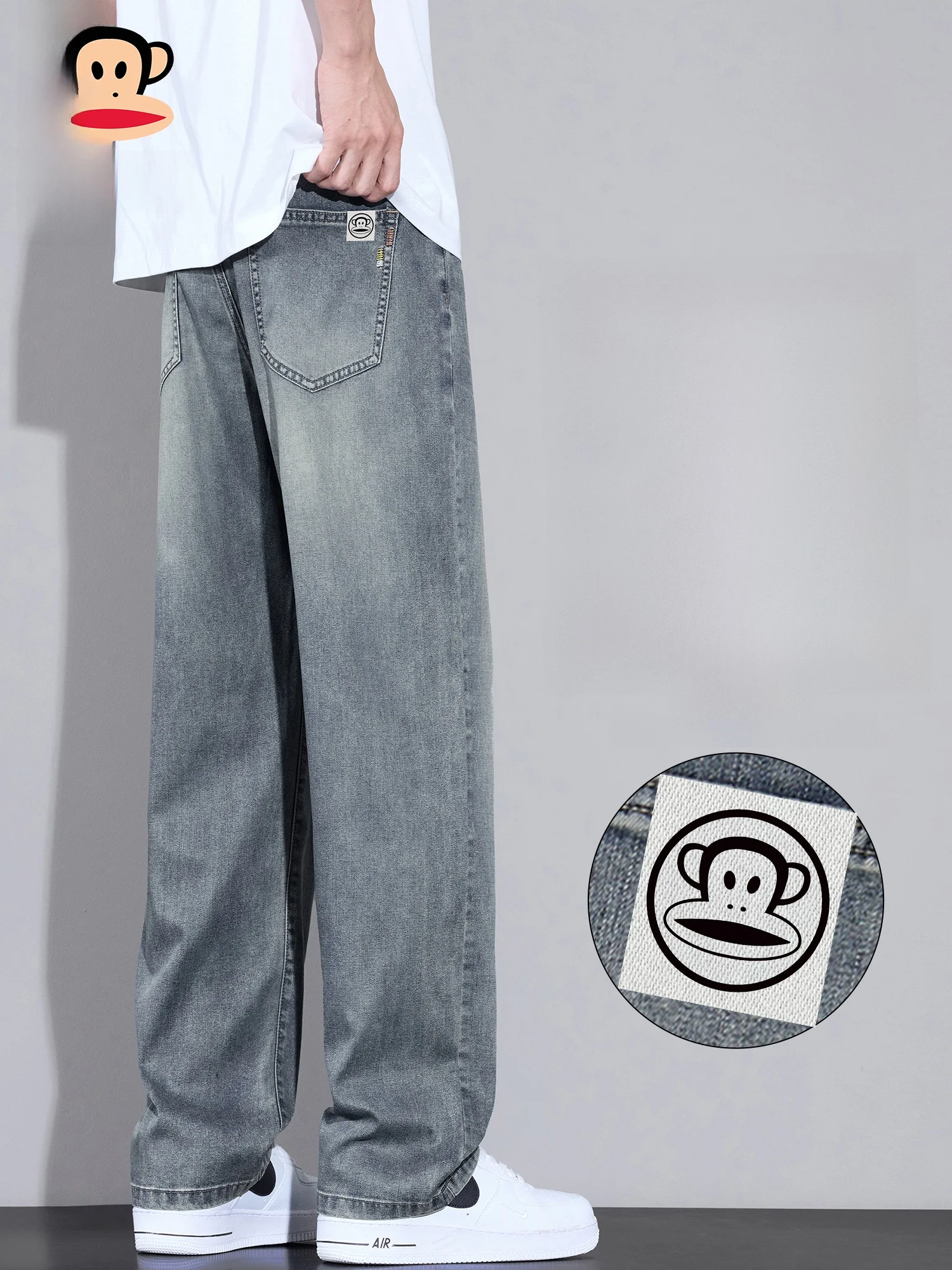 

PaulFrank Men's Summer Thin Loose Casual Straight Leg Jeans Silk Lyocell Fabric Drapey Comfortable mid Waist Zipper Fly