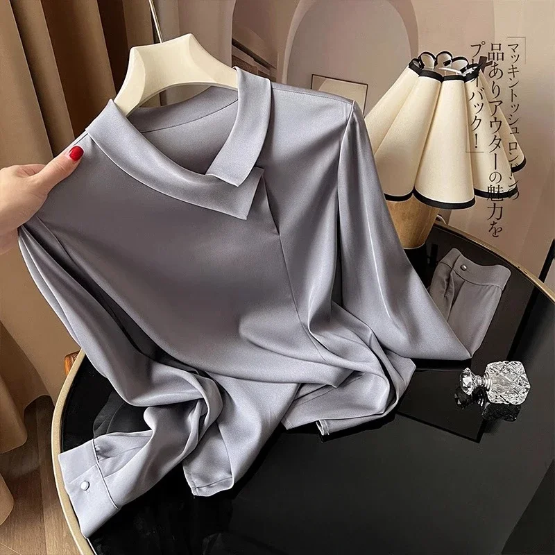 Satin Vintage Women\'s Shirts Spring/summer New Solid Women Shirts Loose Long Sleeves Tops Fashion Korean Clothing Sales