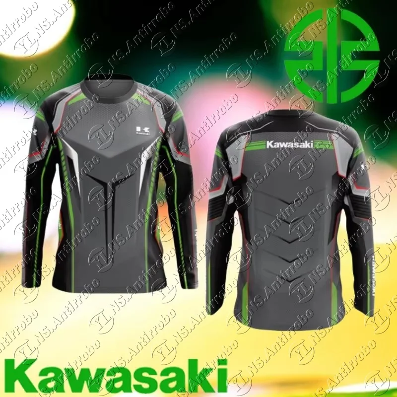 

Лето 2025 г., мужские и женские дышащие быстросохнущие эластичные мотоциклетные повседневные тренировочные топы Kawasaki для гонок