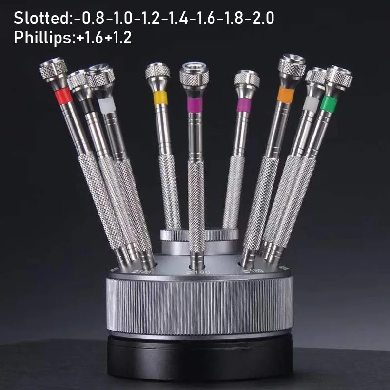 9PCS 0.8-2.0mm 스크루 드라이버 키트 시계 제조 업체 회전베이스에 대 한 시계 도구를 수리 휴대용 시계 제거 도구 액세서리
