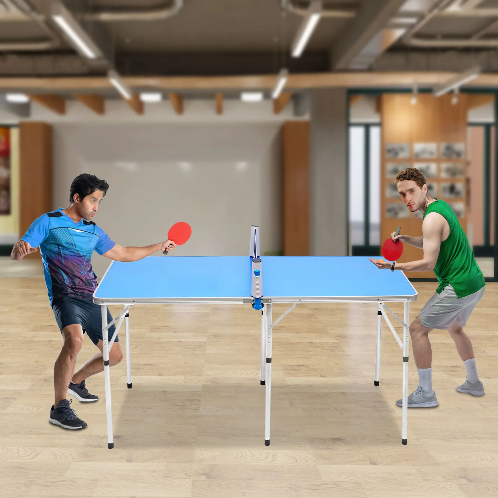  Folding Table Tennis Table w/ 2 Rackets & 3 Balls, Portable Lightweight MDF Ping Pong Table
