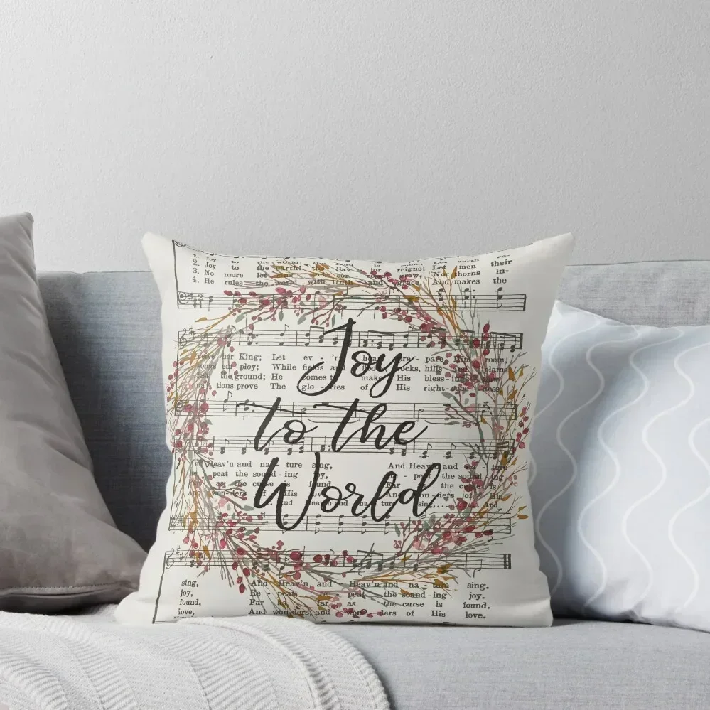 

Joy to the World Christmas Hymn Watercolor Wreath Throw Pillow Elastic Cover For Sofa Plaid Sofa pillow