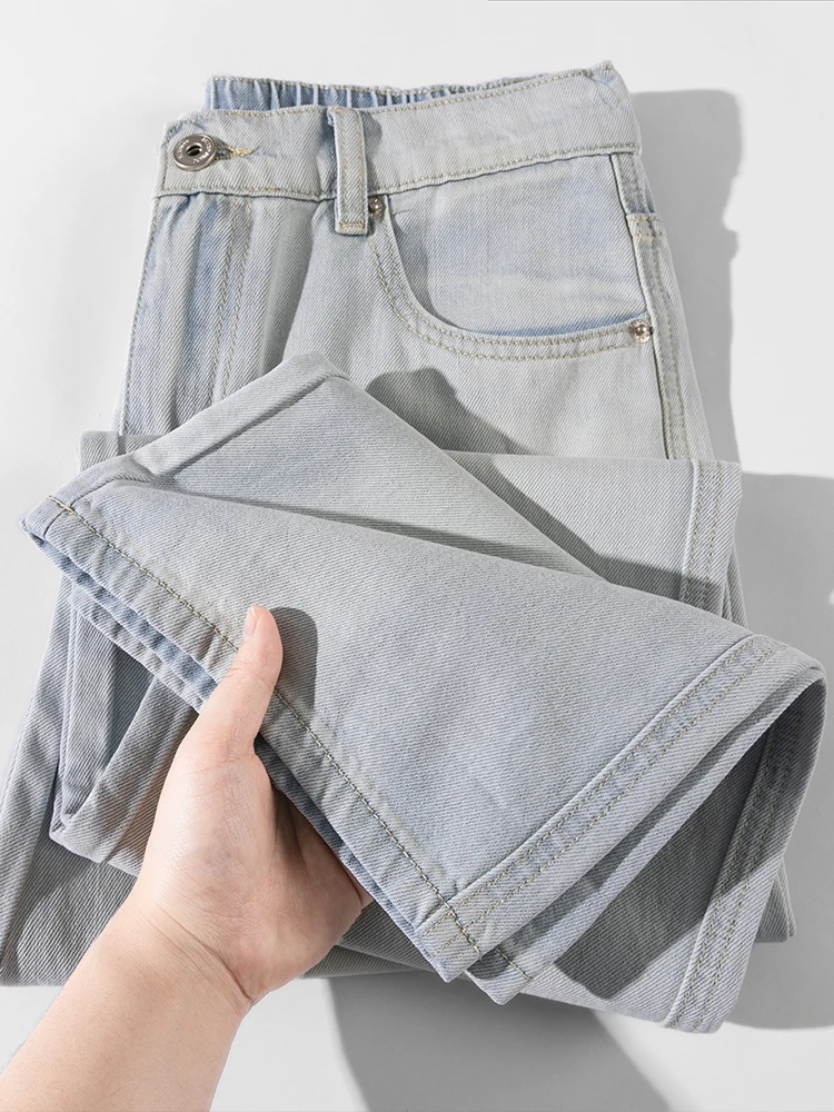 

Ретро джинсы унисекс из ледяного шелка с охлаждающим эффектом, прямые, летние, свободные брюки в американском ретро-стиле, повседневные штаны