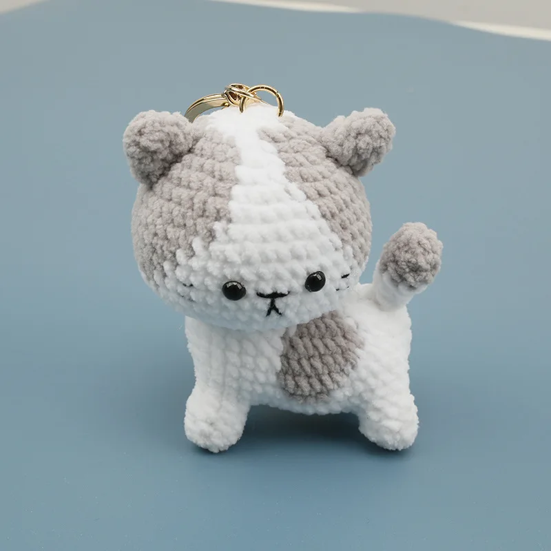 Niedlicher Gehäkelter Katzen-Anhänger Handgefertigter Gewebter Katzen-Schlüsselanhänger Gestrickter Cartoon-Tier-Rucksackanhänger Liebevolles Geschenk – Detail 4