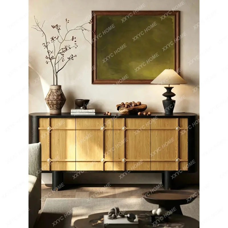 XXFactory Direct Sandy Wind Solid Wood Side Cabinet, Light Luxury High-end Sense Side Cabinet Atmospheric Minimalist Log