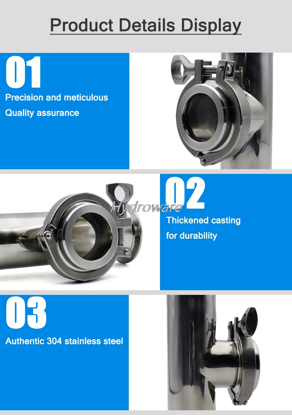 Sanitär-Edelstahl 304 Durchflussanzeiger 1,5"-4" Tri-Clamp T-Stück, Außendurchmesser 38-119mm Rohröffnung für Heimbrauen – Detail 1