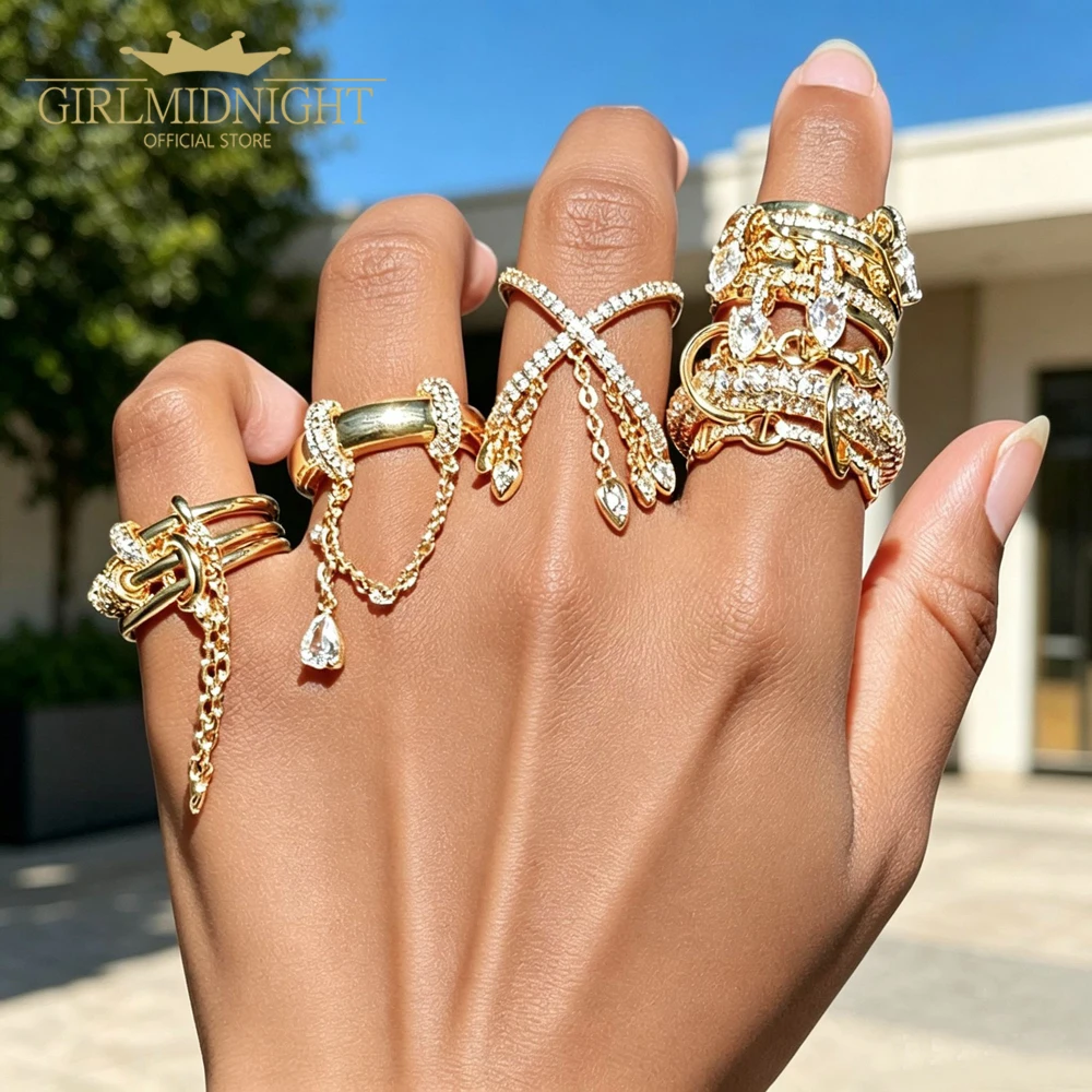 2026 Neu Iced Out Stapelkettenring Goldfarben Mikro-Pavé 5A Zirkonia Verlobungsring Mehrteiliger Stapel-Fingerring Modeschmuck