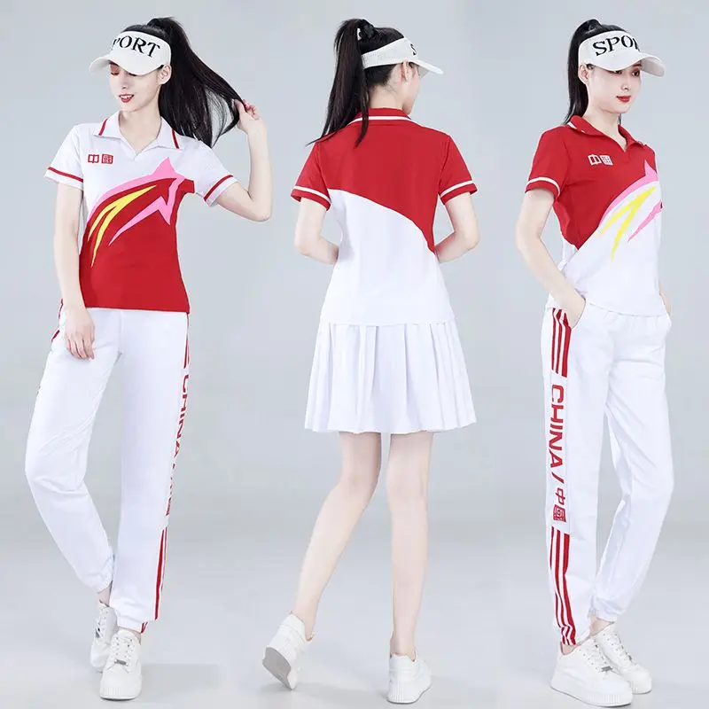 new-square-dance-costume-set-short-sleeve-team-performance-outfit-red-yang-li-sportswear-fitness-dance-clothes