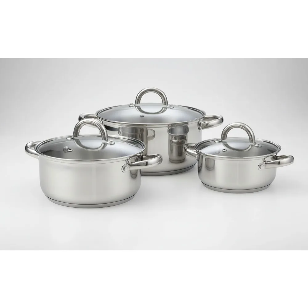 

Набор посуды премиум-класса из 6 предметов из нержавеющей стали со стеклянными крышками — индукционные кастрюли для соуса и кастрюли для небольших кухонь