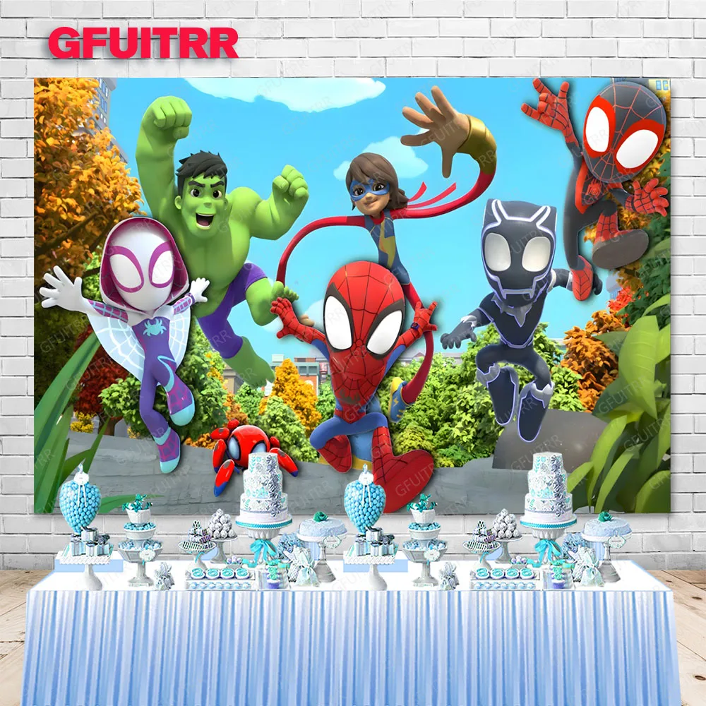 

Spidey And His Amazing Friends Backdrop Disney Hero Boys Birthday Photo Photography Background Banner Photo Booth Props