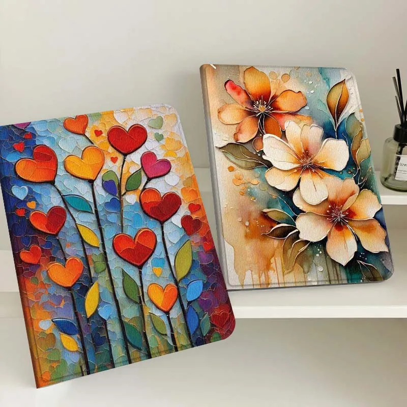 

Beautiful Orange White Flowe For Apple iPad Pro Air 13 2 7th 6th 2025 M2 M3 M4 M512.9 13 inch Foldable Tablet Case Gift