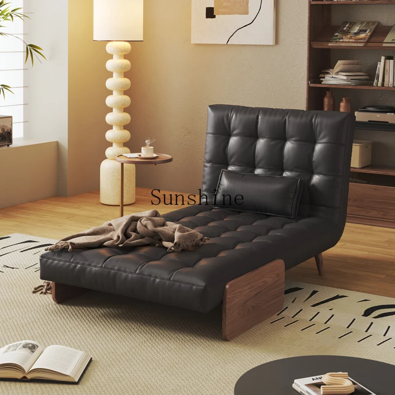 

Folding dual-purpose study small apartment living room solid wood single leather sofa bed retro