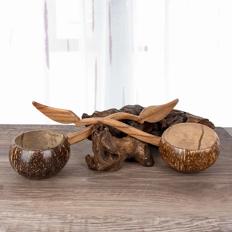 

Thai Wooden Coconut Shell Spoon Household Bath Water Scoop for Watering Flower SPA Tea Outdoor Kitchen Tool