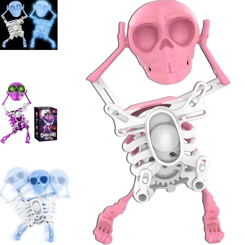 Jouet de crâne 3D de danse et oscillant lumineux avec musique anti-Stress, squelettes à remonter, squelette Flexible articulé avec lumières