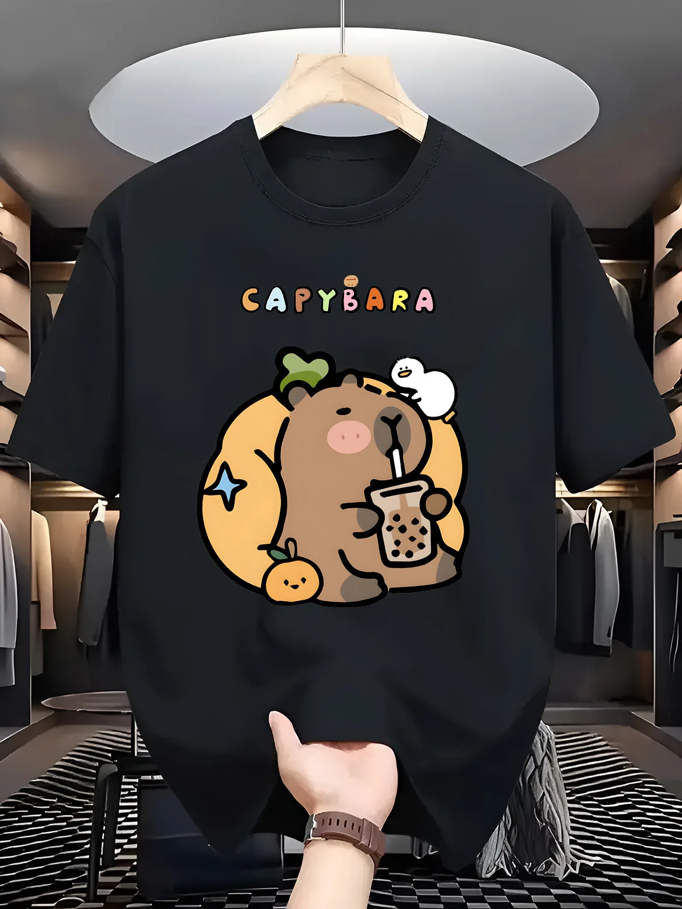 

Kapibara Graphic Printing Summer Autumn Winter Cotton Casual Comfort Men's and Women's T-Shirts Short Sleeves Outdoor Sports