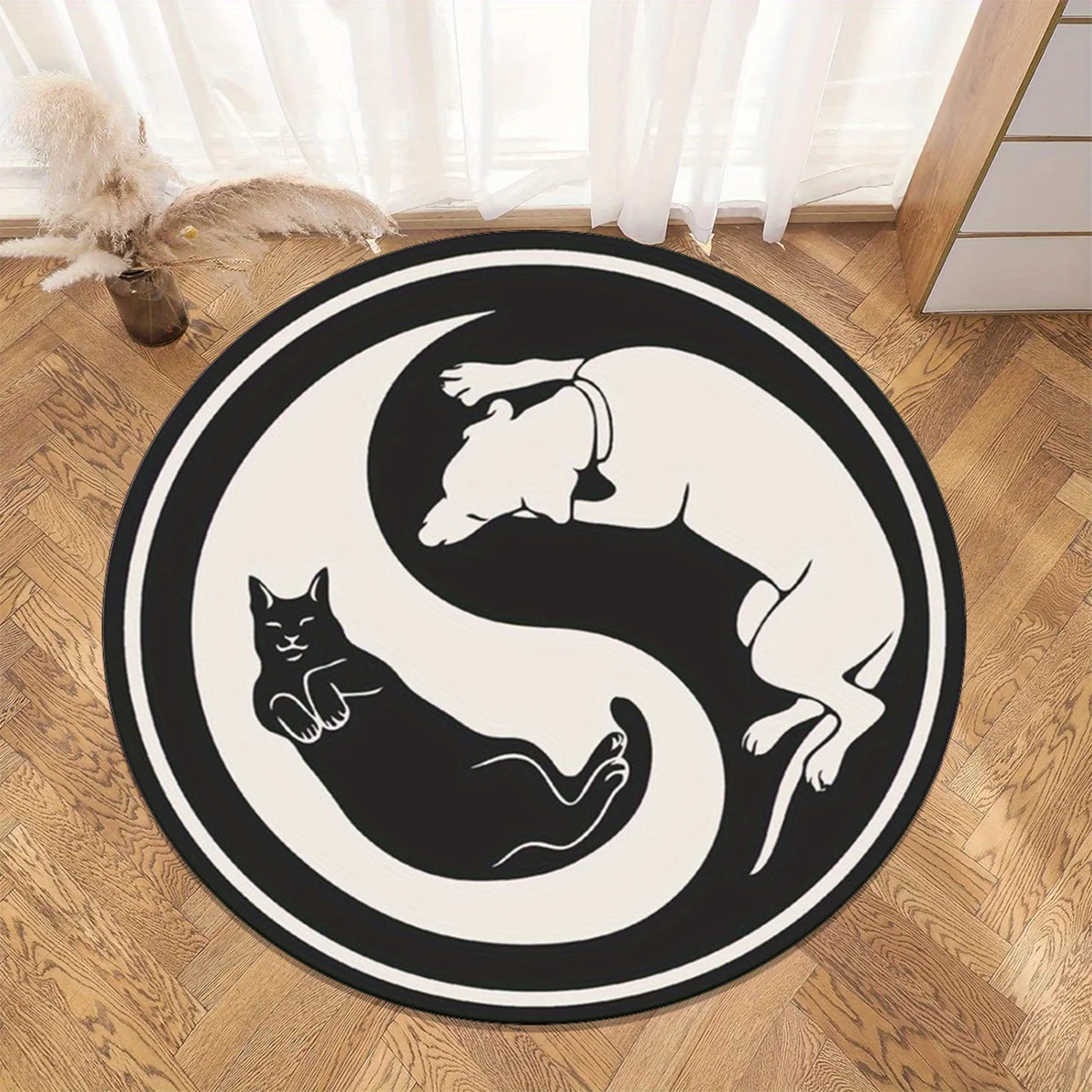 

1pc Cat and dog print round rug, crystal velvet fabric, non-slip, suitable for living room or bedroom decoration