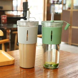 710ml/24oz Large Capacity Coffee Cup, Plastic Water Bottle With Straw, High Temperature Resistant Clear,Reusable Cups with Straw