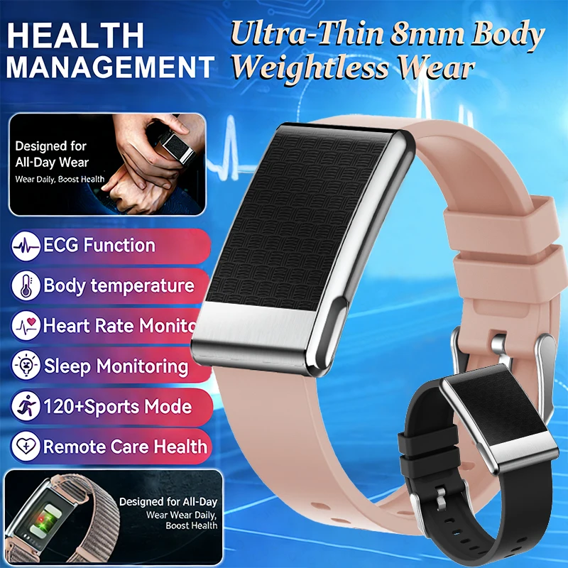 スクリーンレス心電図健康スマートウォッチ血液分析心拍数血圧体温ip68防水スポーツスマートブレスレット