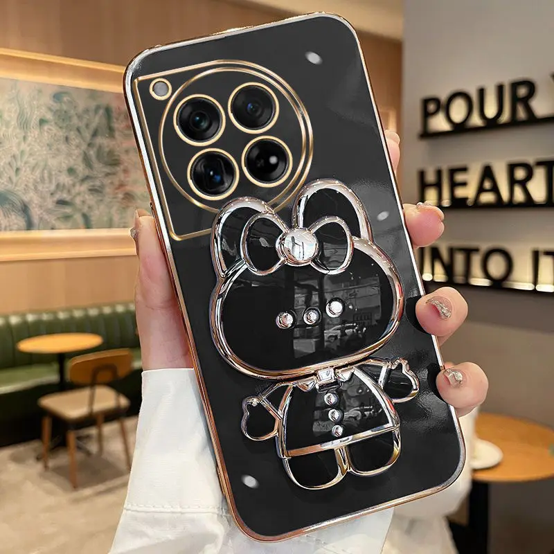 メッキウサギ電話ケース OnePlus 9 プロ 9 R T 8T 10 11 R プロ 12 OnePlus ACE プロ 2V 3V 高級化粧鏡ホルダー電話ケース