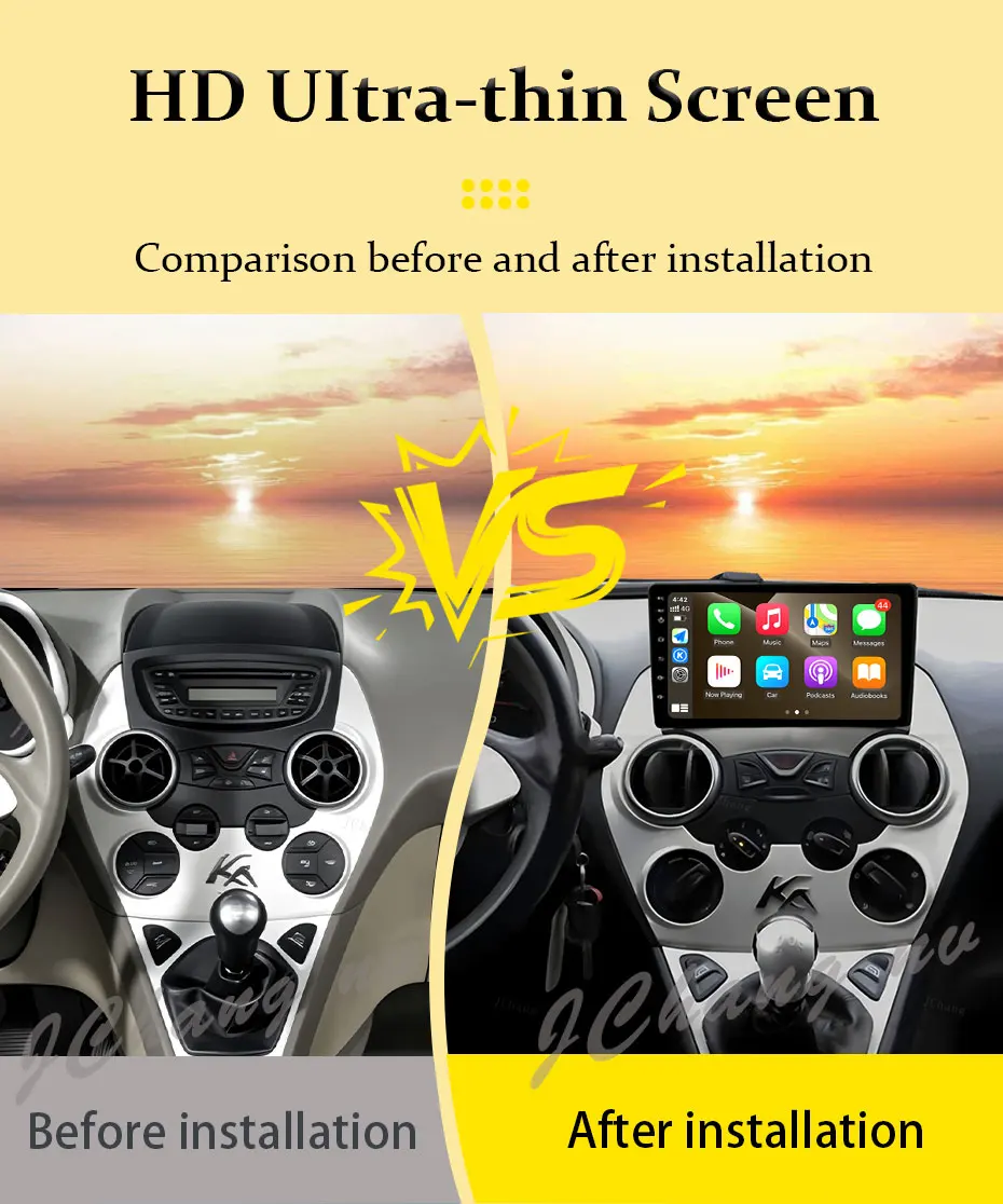 Kabelloses CarPlay Android 16 Auto-Radio mit geteiltem Bildschirm für Ford Ka 2008 - 2014 GPS-Navigation DSP Video BT 4G Head Unit WIFI – Detail 1