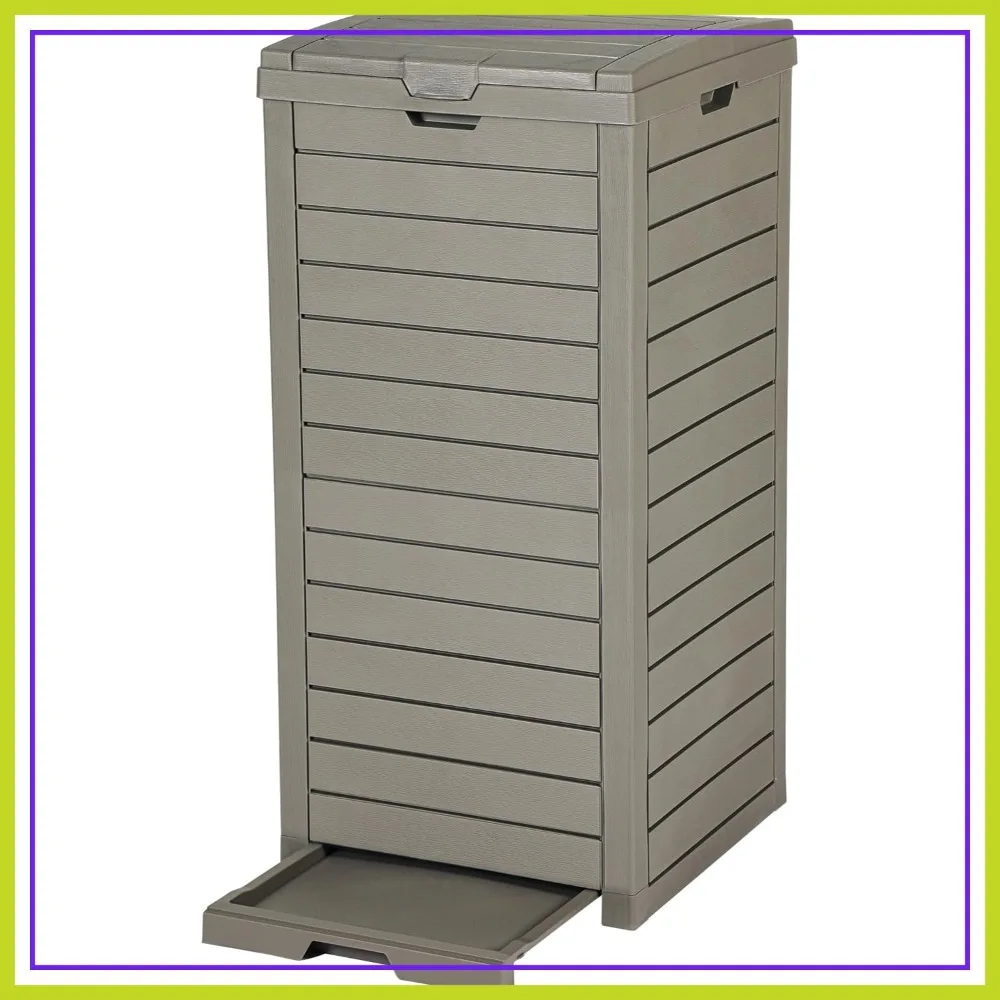 

Large Outdoor Trash Can 38 Gallon, Resin Hideaway Garbage Bin with Lid and Drip Tray for Porch, Backyard, Deck, Patio, Poolside, Easy to Clean