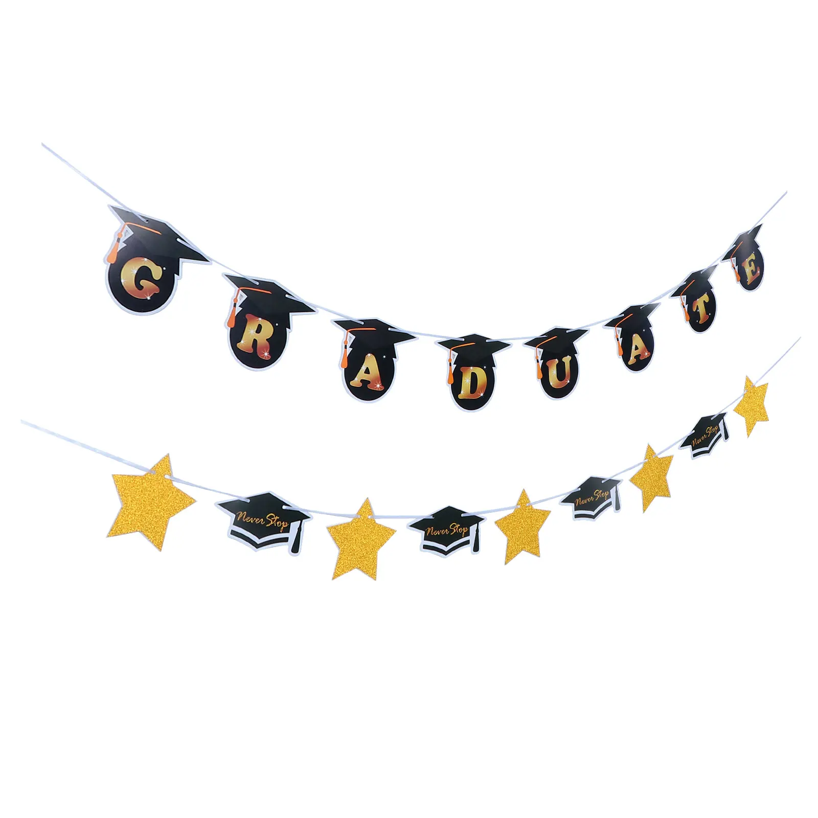 

2 Pcs Graduation Banner Decorative Paper Wreath Pull Flag Photo Backdrops Indoor Outdoor Party Supplies Stylish Atmosphere