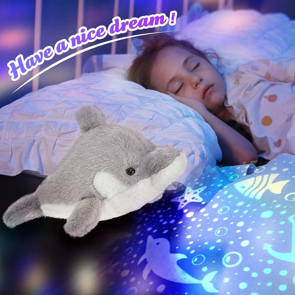 Stuffed Projector Doll Dolphin Plush Toys Throw Pillows Gift LED Ocean Animals Projector for Girls Kids Early Education