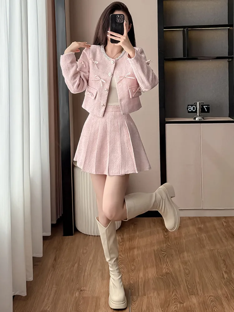 2025 Autumn Winter New French Vintage 2 Pieces Sets Tweed Jacket