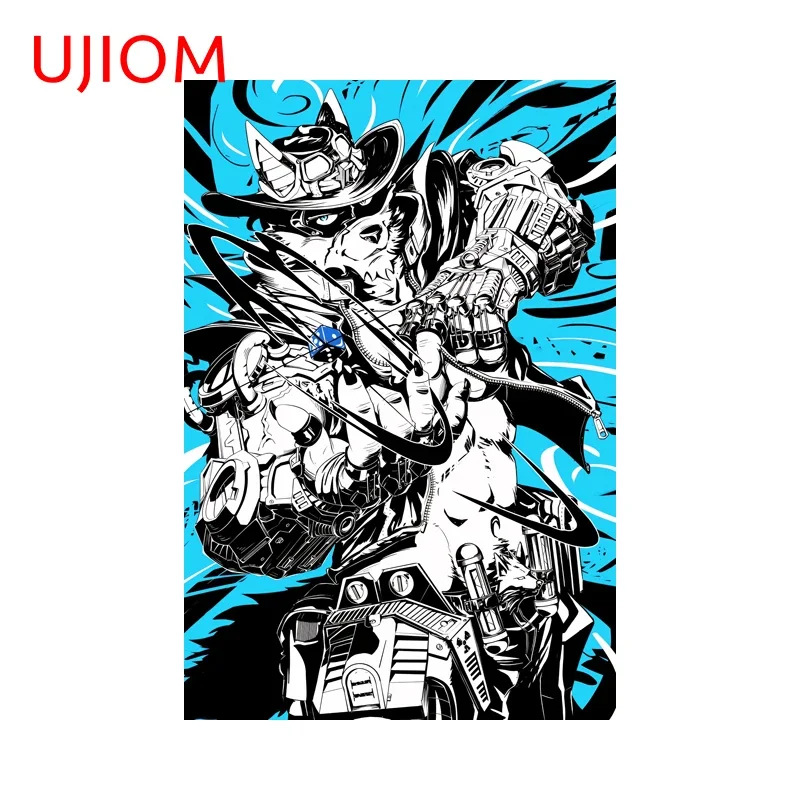 UJIOM Kreatives Kunstposter mit Fell-Design, Wandaufkleber, hübscher Hund, Mann-Grafik, Milchkisten-Fensteraufkleber, wasserdichte Hausdekoration