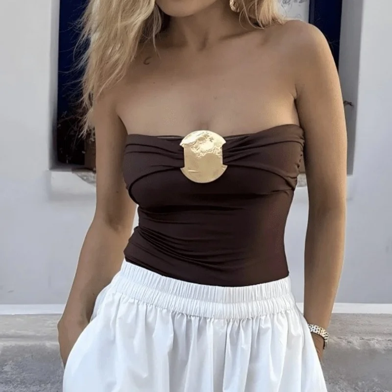 

Винтажный элегантный цельный купальник, женский купальник с металлической пряжкой, регулируемые боди на подтяжках, бикини, новинка 2025, пляжная одежда, женский купальный костюм