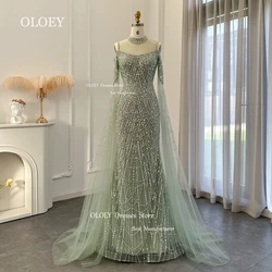 OLOEY Exquisite Beading Lace Evening Dresses O Neck Long Sleeves Arabic Women Wedding Party Dresses Prom Gowns Custom Made