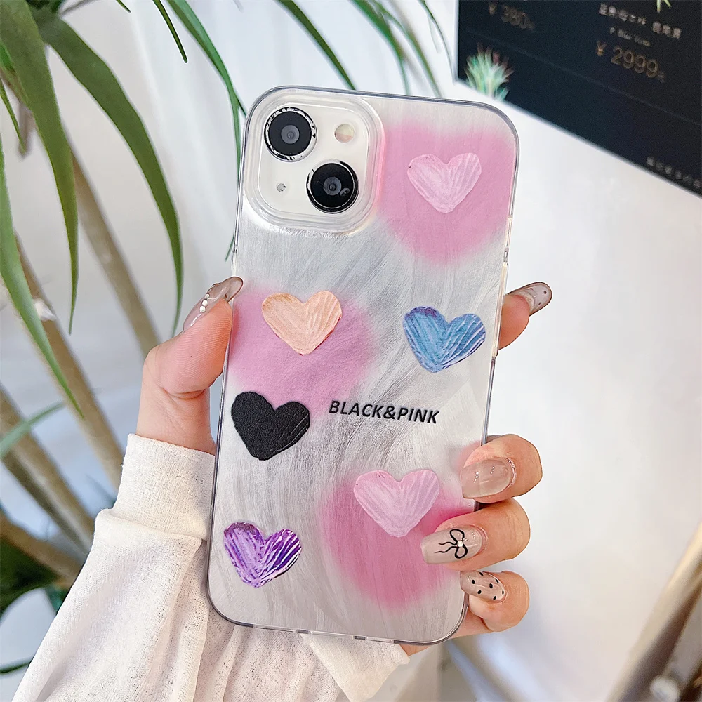 Lovebay Color Love Heart Graffiti Phone Case For iPhone 11 13 12 14 15 Pro Max XR XS Soft Shockproof Aesthetic Back Bumper Cover